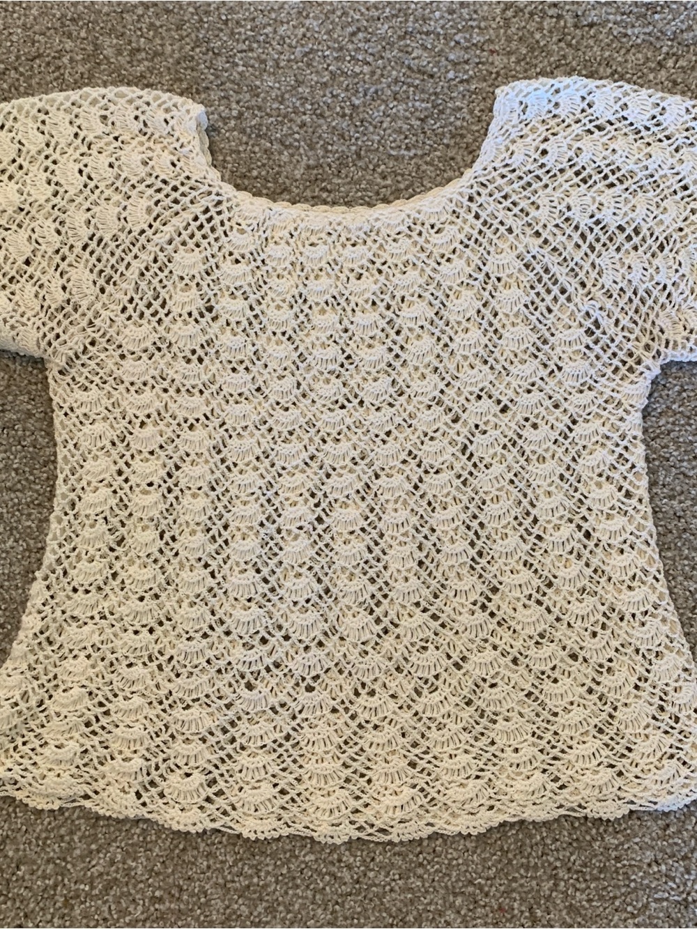 Crochet Lace Short-Sleeve Top — Cream